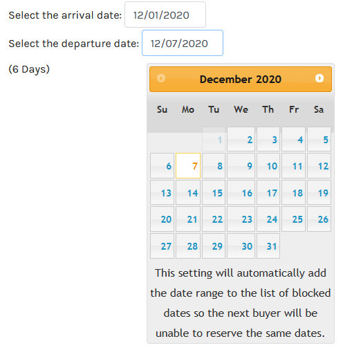 virtuemart calendar date Block Order Requested Date Range