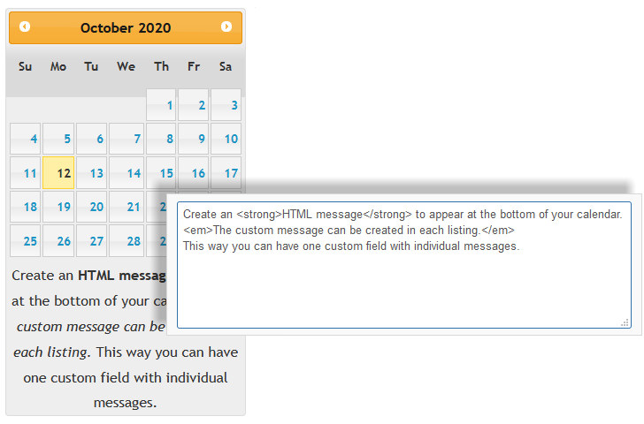 calendar message show