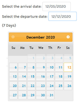 virtuemart calendar date Activate Reservation
