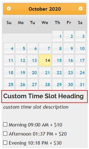 virtuemart time slot heading